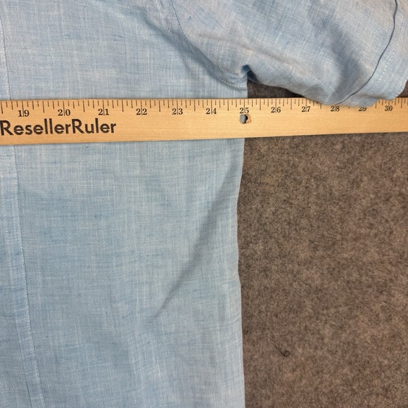 San Cristobal Shirt Mens Large Guayabera Mexican Wedding Button Up 4 Pocket Blue - Picture 8 of 9